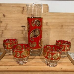 22K Gold Paisley Glassware Set – Vintage Culver, Mid-Century Modern Barware